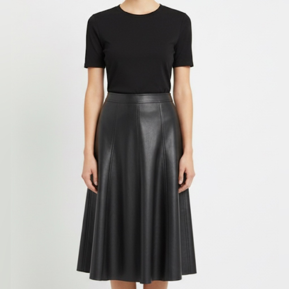 Banana Republic Vegan Leather Black Midi Skirt size 2P